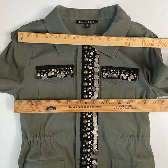 Sweet Rain Women’s Jacket Military Style Olive Green Embellished trim Size S - Picture 4 of 16